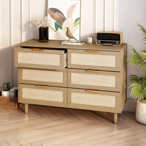 6 Drawers Rattan Dresser - Stylish Storage Solution For Bedroom & Living Room, Eco-Friendly Design