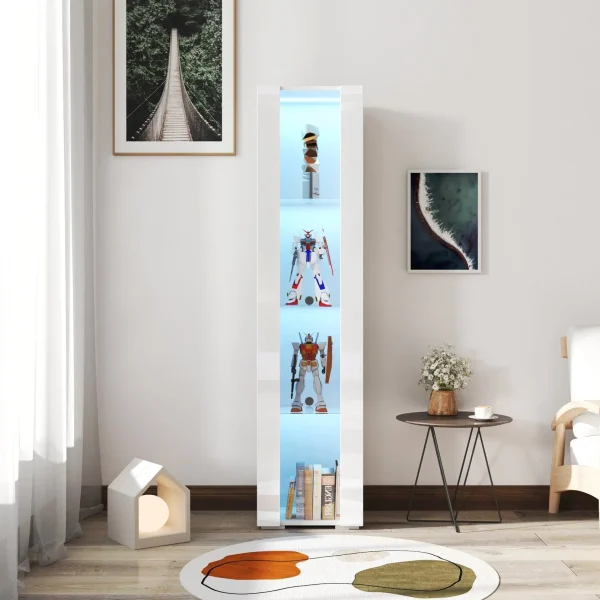 Side Cabinet with Stylish Aluminum Strip Lamp - Durable White Finish, Space-Saving Design, 170Cm Tall