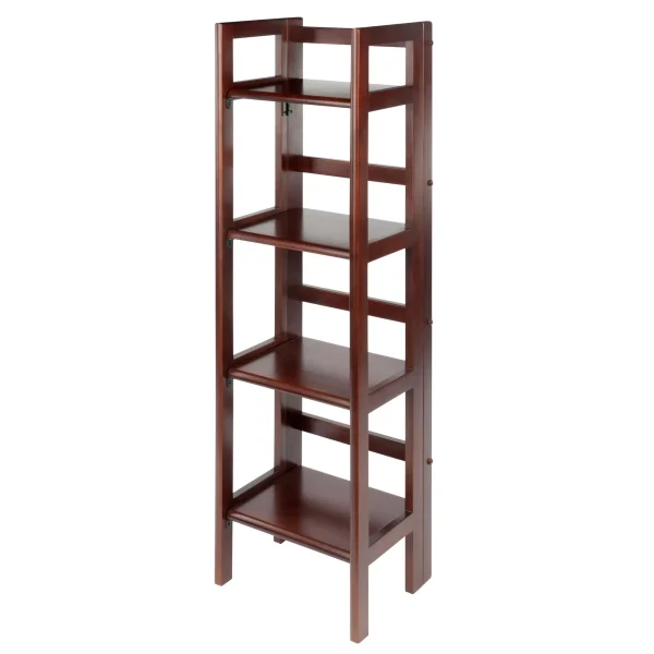 Terry Narrow 4-Tier Foldable Shelf in Warm Walnut - Perfect for Small Spaces & Easy Storage Solutions