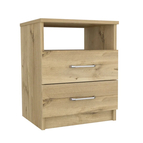 20 Oak Two Drawers Nightstand - Stylish Faux Wood Design with Storage for Bedroom Essentials