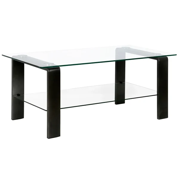 40 Black Glass and Steel Coffee Table with Shelf - Stylish, Durable, and Perfect for Any Room
