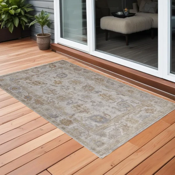 Hand-Knotted Ivory and Tan Medallion Outdoor Rug - Durable, Stylish & Easy to Clean Design