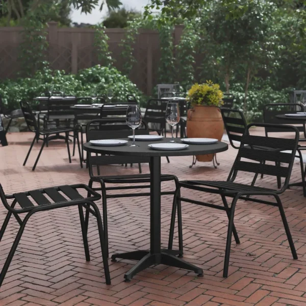 31.5'' Round Metal Outdoor Table for Restaurants & Dining, Commercial-Grade