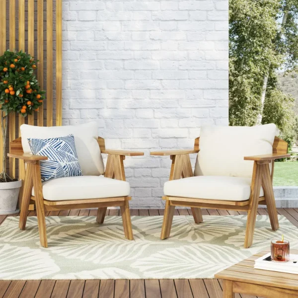 Christopher Knight Home® Arcola Outdoor Acacia Wood Club Chairs with Cushions (Set 2), Teak and Beige