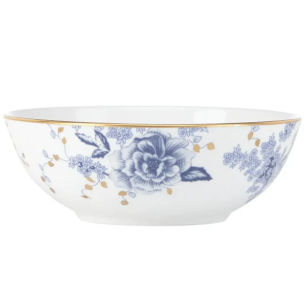 Garden Grove Elegance Bowl - 24 oz White Bone China with 24K Gold Accents, Dishwasher Safe