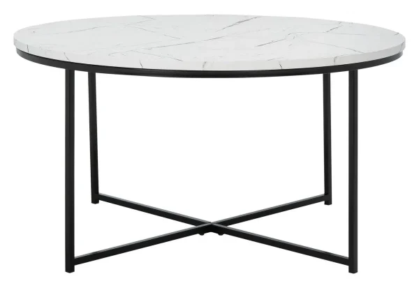 Pia Modern Faux Marble Coffee Table with Black Metal Base - Chic Centerpiece for Any Living Room