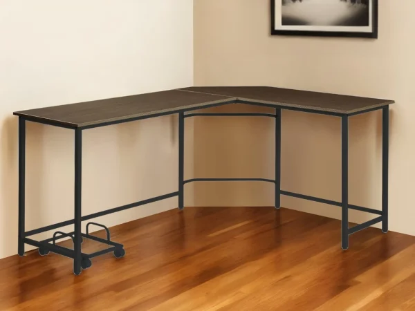 66 Brown and Black L Shape Computer Desk - Stylish, Versatile Office Furniture for Ultimate Comfort