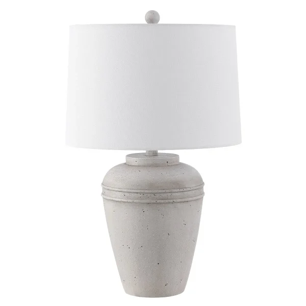 Demlin Table Lamp - Vintage Grey Resin Design with Modern White Cotton Shade for Stylish Interiors