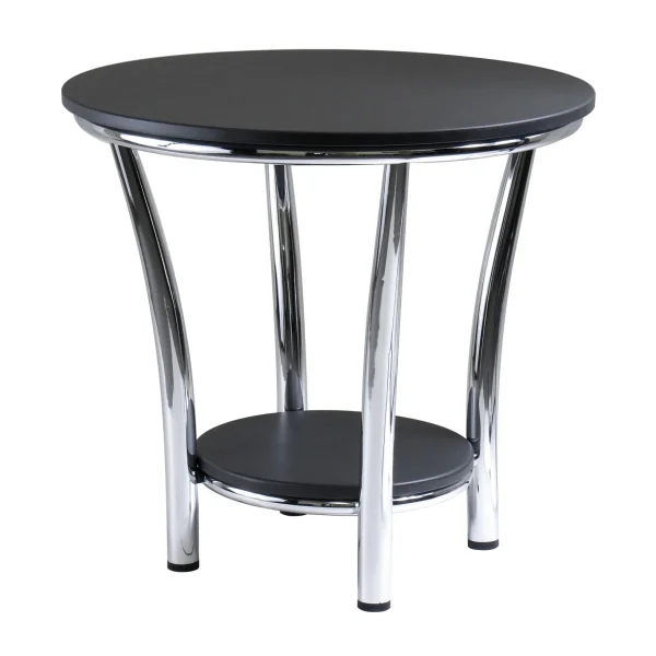 Maya Modern Round End Table with Shelf - Sleek Black Metal Design for Living Room & Office Use