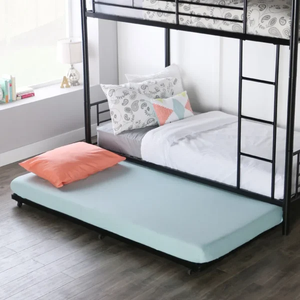 Twin Space-Saving Roll-Out Trundle Bed Frame - Sturdy Black Metal with Easy Storage Casters