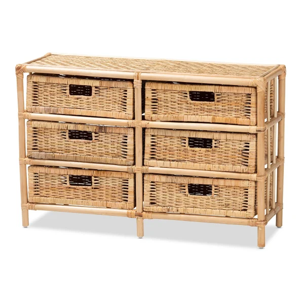 Dariana Modern Bohemian Natural Rattan 6-Drawer Storage Cabinet - Stylish Organization Solution