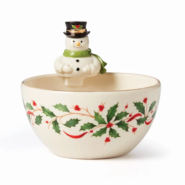 Holiday Snowman Bowl - Festive Porcelain Candy & Treat Holder, Dishwasher Safe, 18 oz.