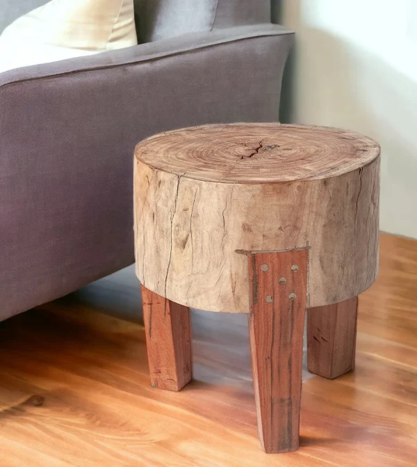 15 Rustic Distressed Reclaimed Wood Round End Table - Charming Vintage Accent for Any Room