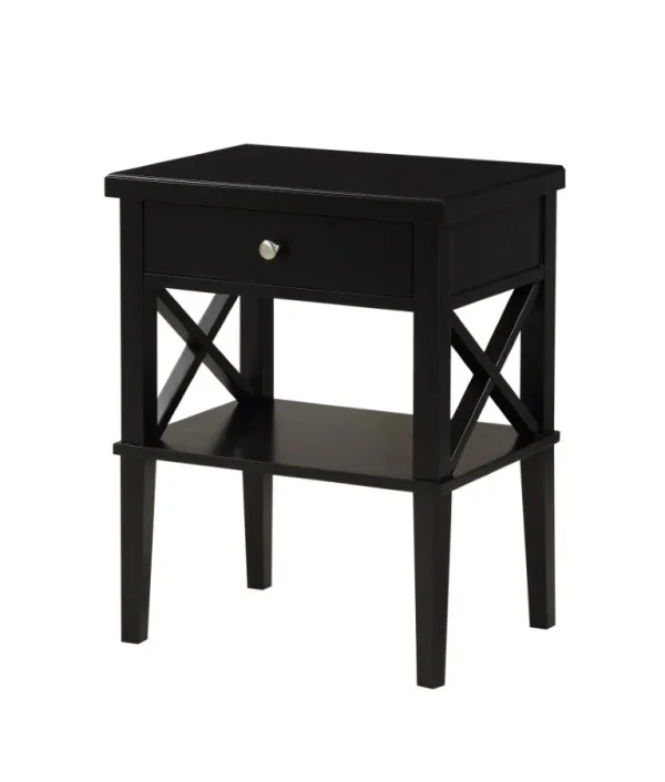 Marta Black Nightstand - Stylish Solid Wood Design with Open Shelf & Full Extension Drawer Glides