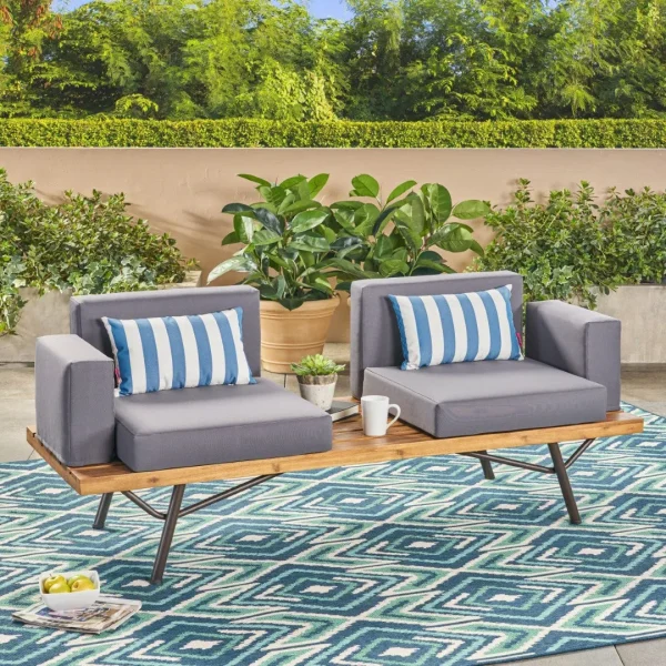 Christopher Knight Home® Modern Teak Acacia Wood 2-Seater Outdoor Sofa with Plush Cushions