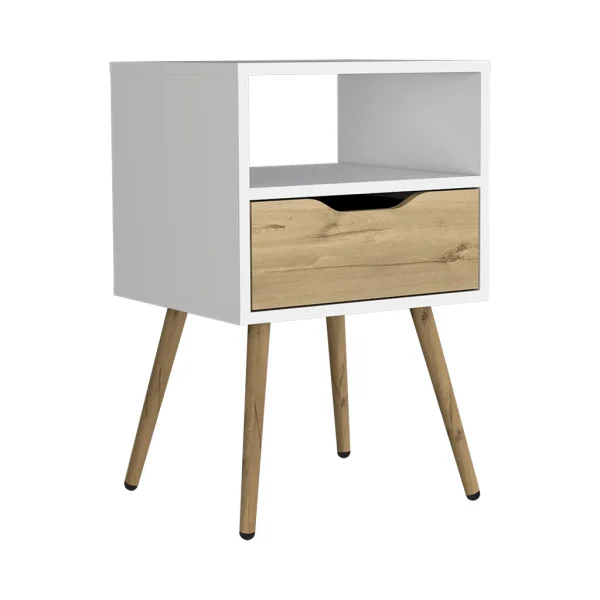 Nightstand Fugaz with Drawer, White/Light Oak Finish - 13.78 x 15.75 x 24.80