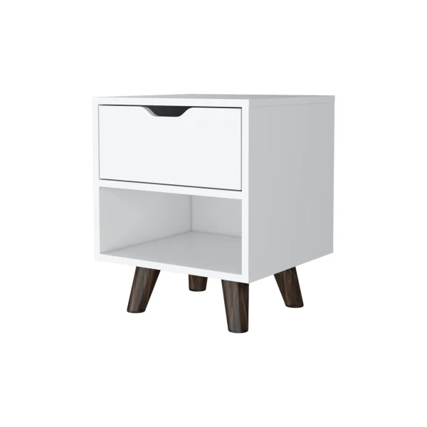 Stylish 19-Inch White One Drawer Faux Wood Nightstand with Shelf for Bedroom Storage Solutions