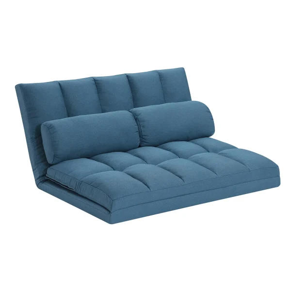 45 Blue Futon Convertible Sleeper Loveseat with Elegant Toss Pillows for Modern Home Comfort