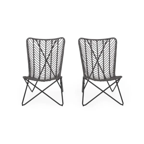 Christopher Knight Home® Boho Modern Outdoor Wicker Chairs - Set of 2 with Geometric Base