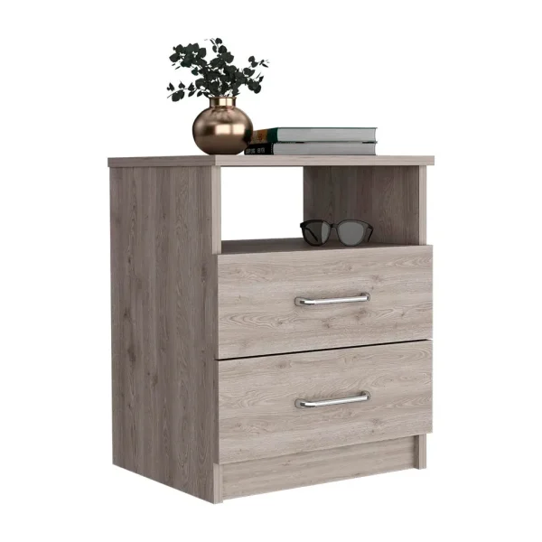 Olienza Nightstand: 2 Drawers, 1 Shelf, Light Gray Finish, 19.9 High
