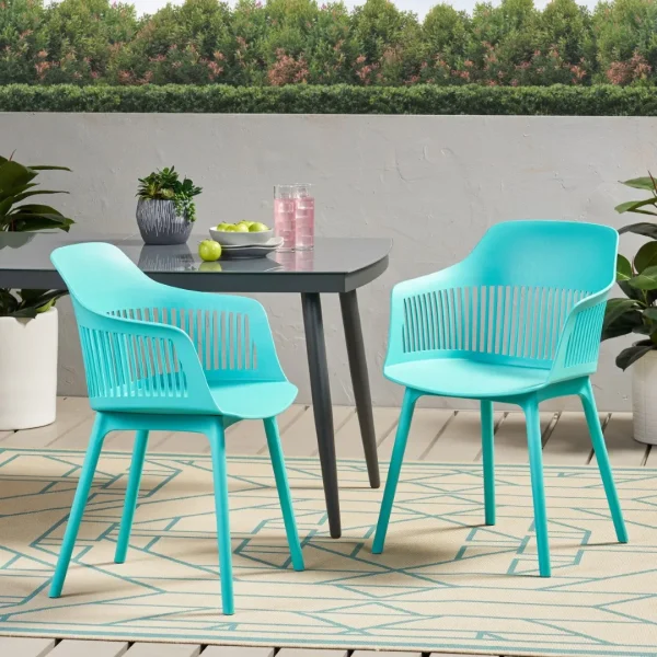 Christopher Knight Home® 2 Dahlia Teal Outdoor Dining Chairs - Modern Design