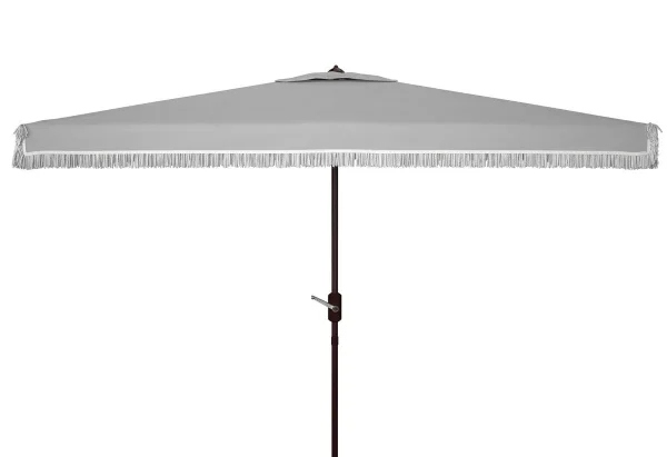 Milan Chic 10-Foot Crank Umbrella with UV Protection and Whimsical White Fringe for Summer Bliss