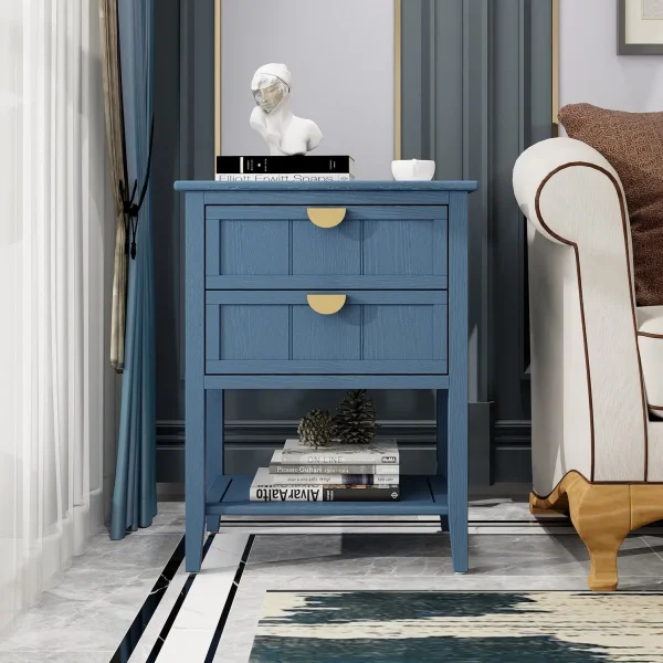 2 Drawer Side Table - Stylish American Design with Anti-Slip Mats, Anti-Tip Device & Stability Features
