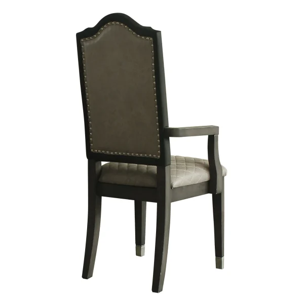 2 Diamond Grid Upholstered Arm Chairs in 2-Tone Grey & Charcoal - Elegant & Comfortable Seating