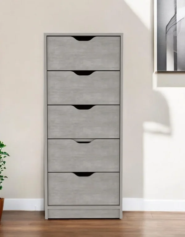 18 Gray Five Drawer Chest – Stylish Storage Solution for Compact Spaces and Modern Decor
