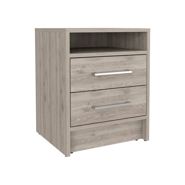 20 Gray Two Drawer Faux Wood Nightstand with Easy-Access Shelf for Stylish Bedroom Storage