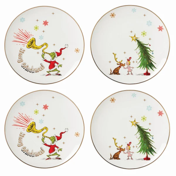Merry Grinchmas Porcelain Accent Plates, Set of 4, Dishwasher & Microwave Safe