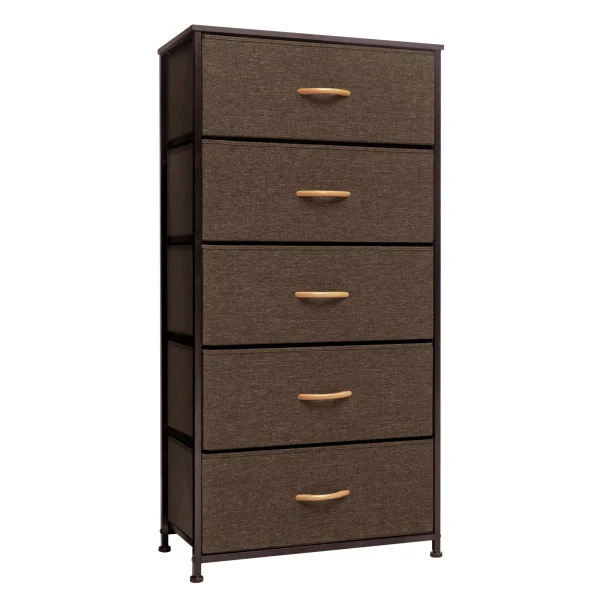 23 Brown Steel and Fabric Five Drawer Chest - Stylish Storage Solution for Small Spaces & Beyond