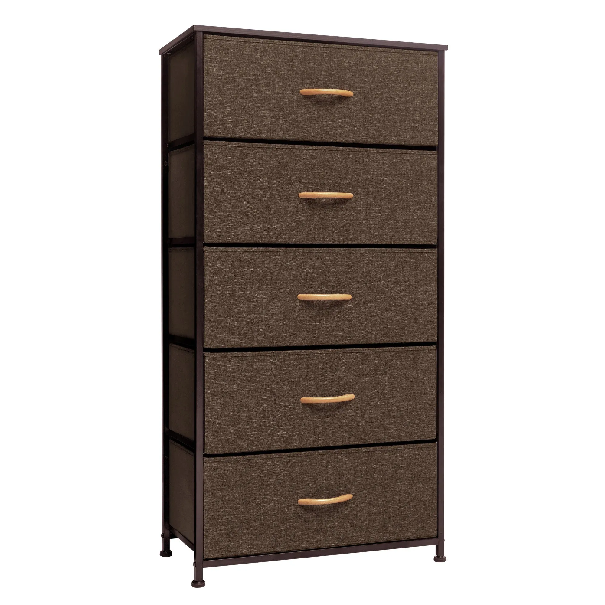 2d23-Brown-Steel-and-Fabric-Five-Drawer-Chest-Stylish-Storage-Solution-for-Small-Spaces-Beyond