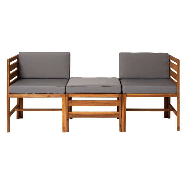 Modular Outdoor Acacia Chat Set - Cozy Corner Chairs and Ottoman for Stylish Patio Relaxation