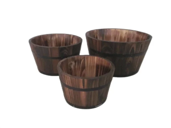 1 x 10 x 1 Brown Wood Garden Planter Set - 3 Lightweight, Durable Pots for Flowers & Veggies