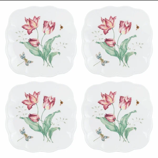 Butterfly Meadow 4-Piece Accent Plates Set, Porcelain, Dishwasher & Microwave Safe