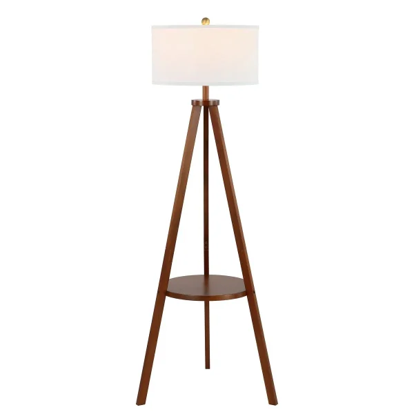 Faris Mid-Century Modern Floor Lamp with Natural Wood Tripod Base and Stylish White Shade Design