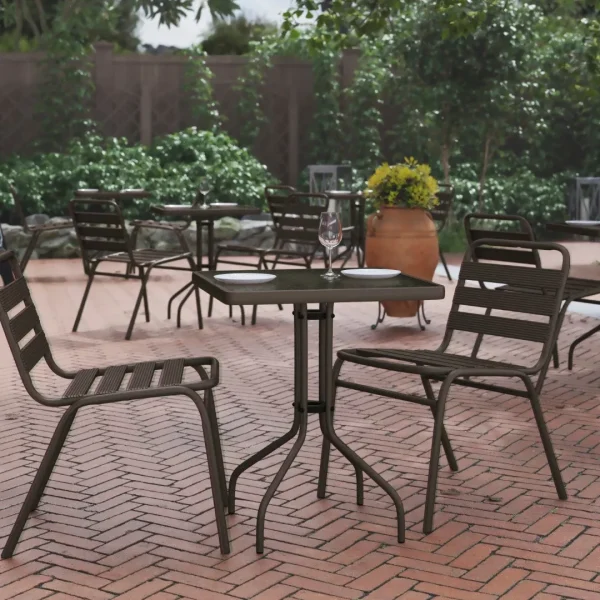 Bronze Square Glass Table - Ideal for Restaurants & Outdoor Dining