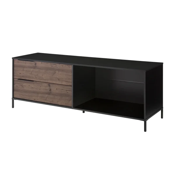 60 Inch Wood and Metal Entertainment TV Stand with 2 Drawers, Brown and Black
