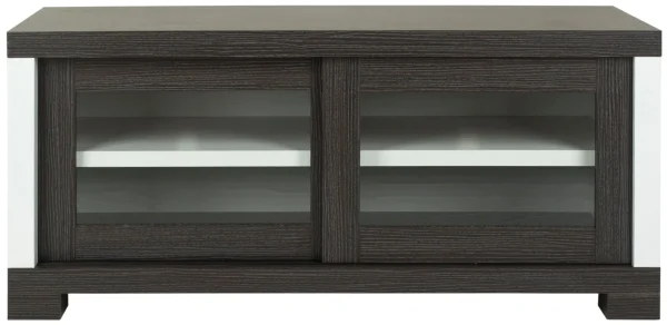 Davis Sliding Door Entertainment Console - Modern Charcoal & White TV Cabinet with Ample Storage