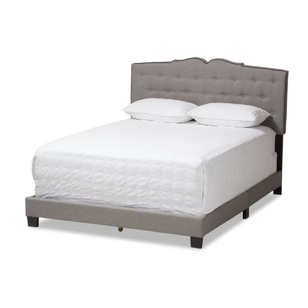 Vivienne Light Grey Upholstered Queen Bed with Curved Headboard, Button-Tufted Elegance & Comfort