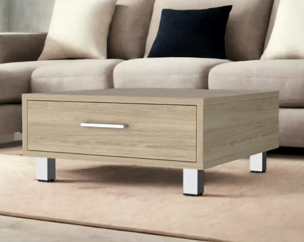 24 Beige and Light Gray Stylish Coffee Table with Drawer - Perfect for Living Room & Office Decor!
