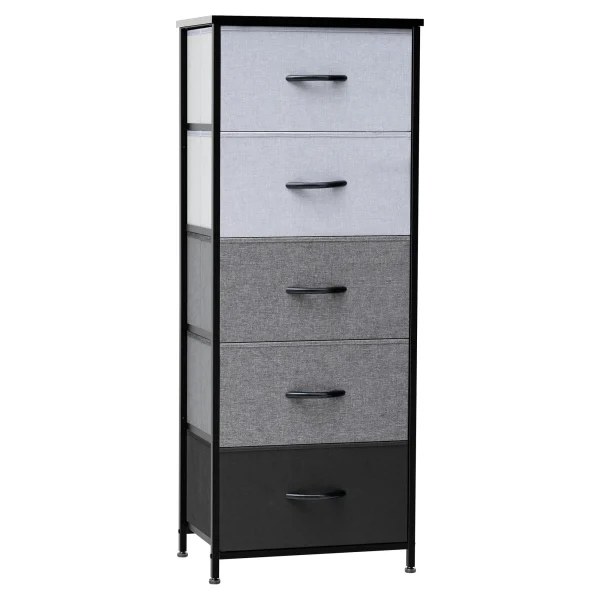 18 Gray & Black Fabric Steel Five Drawer Chest - Stylish Space-Saving Storage Solution!