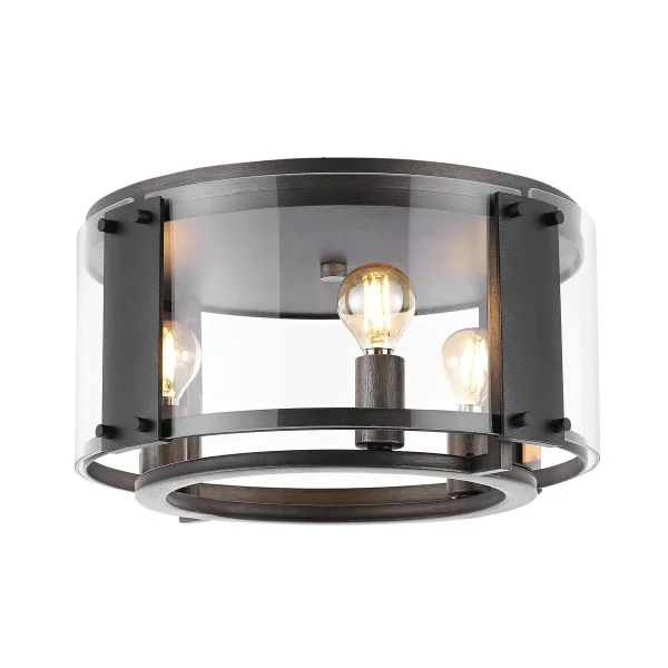 Olen Flush Mount Light Fixture - Urban Industrial Design with Clear Seeded Glass Shade & Chrome Finish