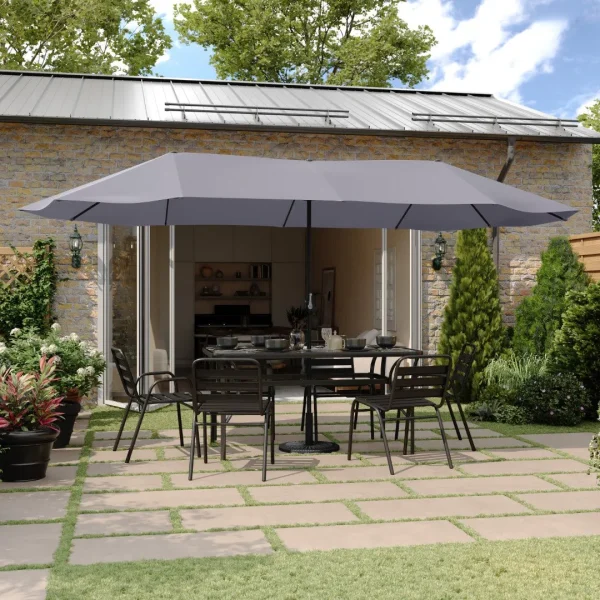 Commercial Grade 15 FT Triple Head Patio Umbrella with Crank and Easy Lift Functionality