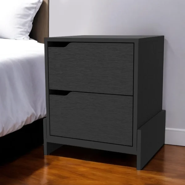 Stylish 20 Black Two Drawer Faux Wood Nightstand – Versatile Storage for Any Room