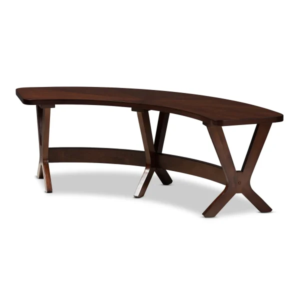 Berlin Mid-Century Modern Curved Walnut Dining Bench with Angled Legs for Stylish Dining Spaces