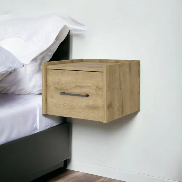 10 Beige One Drawer Faux Wood Floating Nightstand - Stylish Storage Solution for Any Room Decor