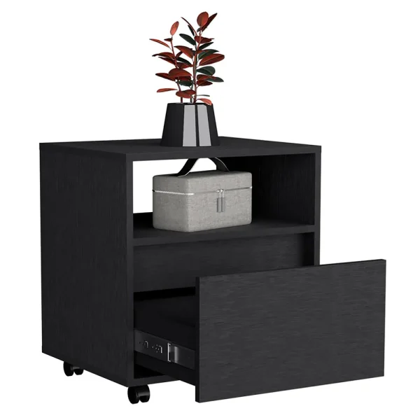 Nightstand Munyochi, 1-Drawer, Black Wengue - Versatile, Durable Furniture for Compact Spaces
