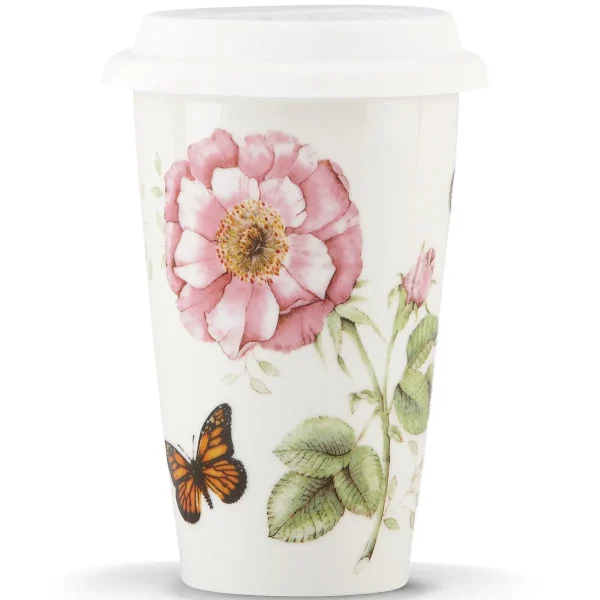 Butterfly Meadow 10 oz. Porcelain Thermal Travel Mug - Chip Resistant, Multi-Color